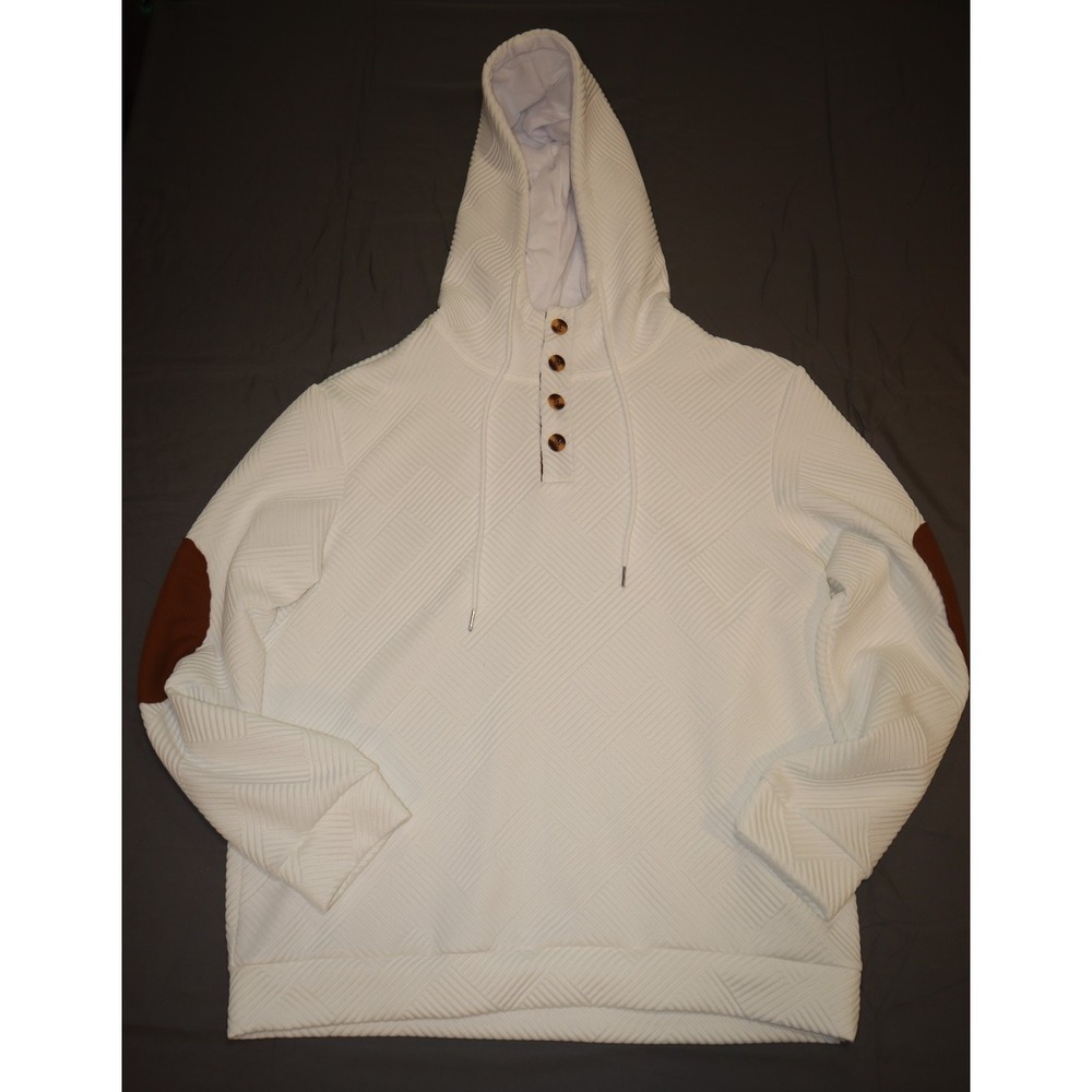 1/4 Zip Buttons Pullover Sweatshirt with Plaid Elbow Patches New Large Hoodie